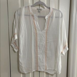 J. Crew white cotton top with pale peach trim. M